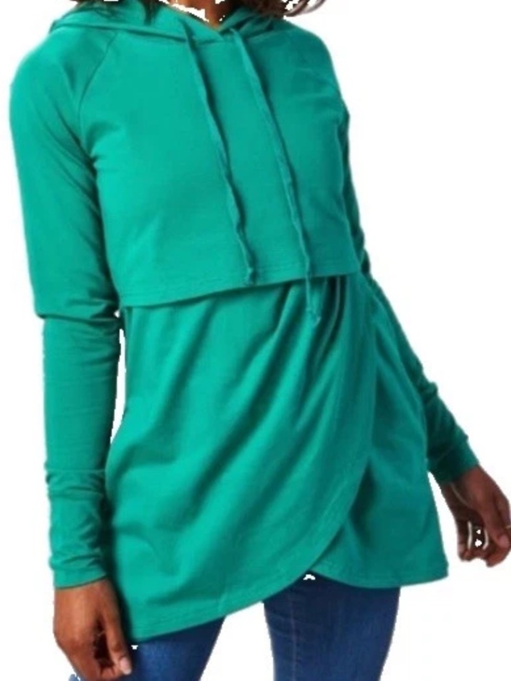 Latched Mama Nursing Hoodie Petal Wrap Front Pockets Heavy Long Sleeve Green XL